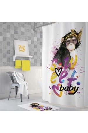 MNZ-Tropical Sweet Baby Bathroom Curtain Wing Single Wing 1x120x200 بابتروس ووبس ت ت ت ت ت ت ت ت 120 - Zethome