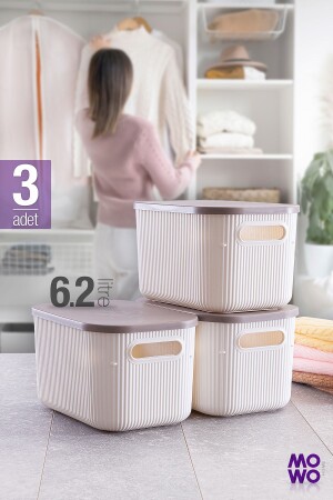 صندوق منظمة MNZ-Trove 3 Piece 6. 2 ليترا (بيضاء) صندوق منظمة مع غطاء - صندوق تخزين ديكوراتي - Mowo Home