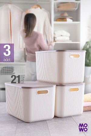صندوق منظمة متعددة الأغراض من MNZ-Trove White 21 Lt مع غطاء - صندوق تخزين ديكوراتي - Mowo Home
