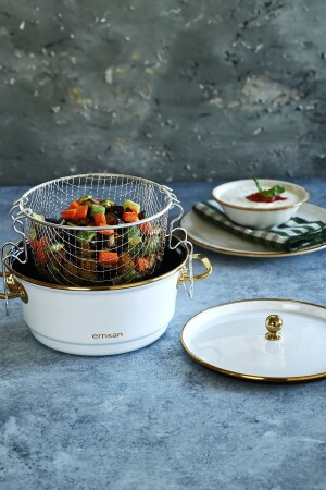 MNZ-Troy Enamel Frying Pan أبيض 24 سم - Emsan