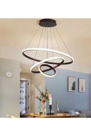 MNZ-Tt300-3 Sy Ring 3 Pieces مات أسود (3 طراز لون) LED Chandelier TT300-3-SY-3RN-HALKA - TT AYDINLATMA