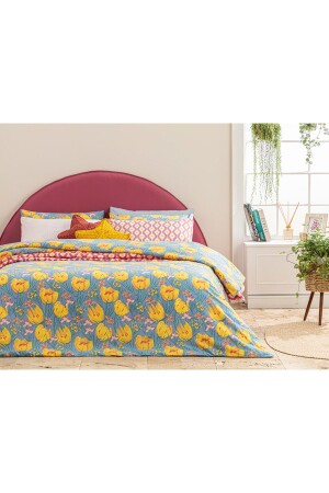 MNZ-Tulip Paradise Easy Iron Double Duvet Cover 200x220 سم زرقاء 10038504 - English Home