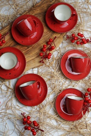 MNZ-Tulu Porcelain Luna Red مجموعة من 6 كوبات قهوة 2020ST000000730 - Tulü Porselen