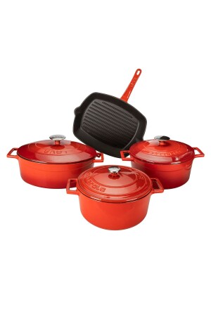 MNZ-Turka 7 قطعة معدنية حمراء طباخات مجموعة لافا توركا 7 قطعة - Lava