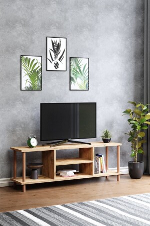MNZ-TV Stand TV Unit مع رف تلفزيون Stand خشبية ساقين الصنوبر TVSHP - interGO