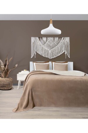 MNZ-Twin Soft Cotton Double Blanket كريم براون 200 × 220 5010a 5000 - Koza Home