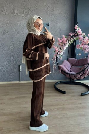 MNZ-Two Color ثياب خياطة من الأقمشة الثقيلة الموسمية البني 08887 - Şule Giyim