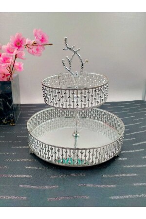 MNZ-Two-Layer Silver Metal Mirrored Sugar Bowl، Bowl Snack، تقديم الصفحة الفضة التقديم - Panayır Home