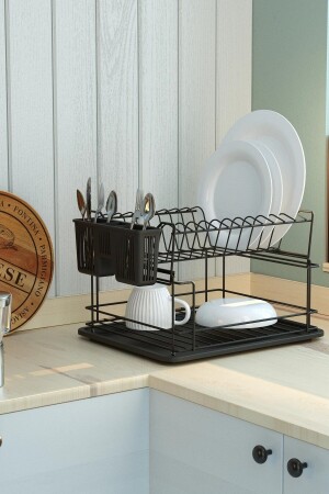 MNZ-TWO-TiER MODULAR PLATE RACK DISH RACK MATT BLACK KB010 - Teknotel