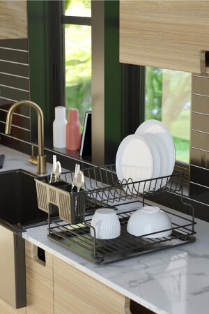 MNZ-TWO-TIER PLATE RACK DISH RACK MATT BLACK KB005 - Teknotel