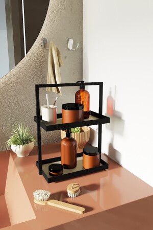 MNZ-Two-Tiers مستطيل كريم جلد المطبخ مجوهرات تجميل المرتبط الحمام منظمة 35 سم L4282791809-2 - LİLLA HOME