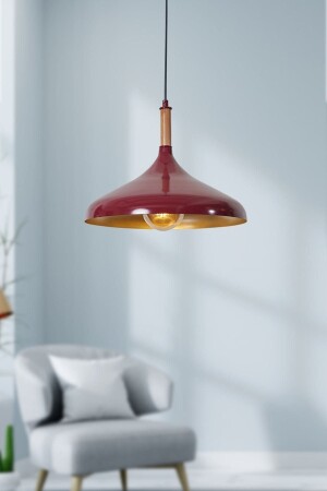 MNZ-Ufo واحد كلاريت الأحمر المعدن مصباح معلق مع قطع خشبية LZRNSRKT49 - Luzarana