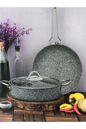 MNZ-Ultra Classic 3 Piece Granite Pot & Pan Set Gray - Taç