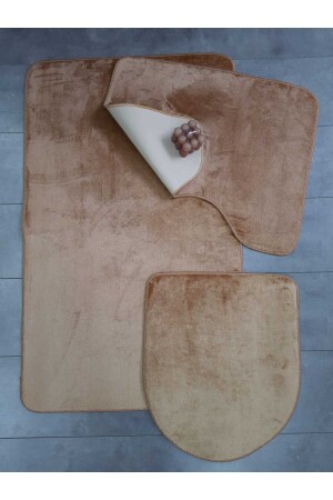 MNZ-Ultrasoft Flat Cappuccino 3-piece حمام السجادة المطبخ مجموعة غير المنزلق الجلد القائم على غسيل حوض المرحاض مجموعة BnyUltra - Bonny Home