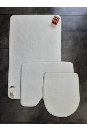 MNZ-Ultrasoft Plain Cream 3-piece Bathroom Rug Mat Set مع قاعدة غير زلقة، مجموعة حوض المرحاض قابل للغسيل الآلي - Bonny Home