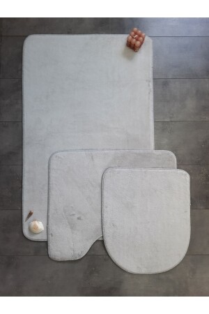 MNZ-Ultrasoft Plain Silver Gray 3-piece Bath Mat Rug Set غير المنزلق على أساس غسيل حوض المياه المتنزه Set BnyUltra - Bonny Home