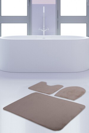 MNZ-Unicolor Plain Mink 3 قطع حمام سجاد السجادة المجموعة غير المنزلقة المرحاض مجموعة BnyUnicolor3li - Bonny Home