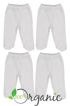 (MNZ-Unisex) الطفل المشموقة القطن العضوي القطن 0-6 أشهر الطفل الواحد أسفل مجموعة من 4 مع الأحذية - Ecru MNLTA08 - Miniel