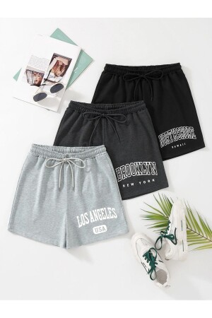 MNZ-Unisex أسود المدخن الرمادي 3 قطع المطبوعة القصيرات المعدة-1 - Jaxet