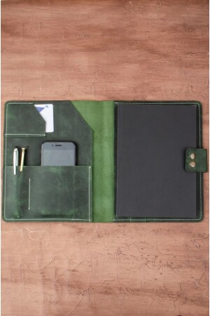 MNZ-Unisex، خضراء، مصنوعة يدويا، غطاء المذكرة الجلدية الأصلية، A5 6007 - Cozy Leather