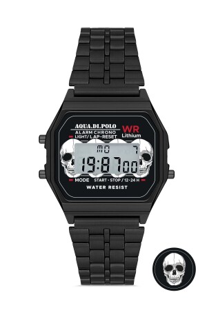 MNZ-Unisex Black Retro Skull نمط ساعة المساواة الرقمية Apwa064600 APWA0646 - Aqua Di Polo 1987