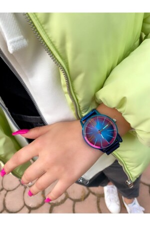 MNZ-Unisex الذهب المحبي الصلب القضية الزجاجية الملونة ساعات المساواة ÇENÇEN0202509 - ÇENÇEN