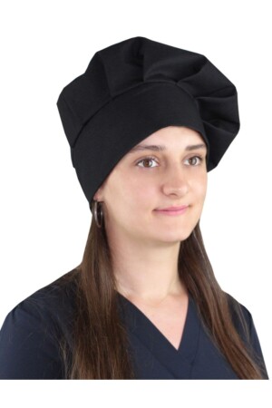 MNZ-Unisex طباخ طباخ قبعة طباخ قبعة الفطر قبعة الباكا الألياف الأسود MNTRKEP001215 - DrMia