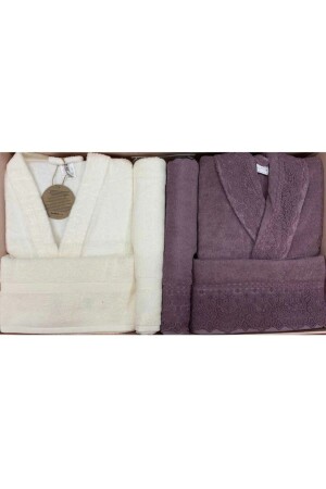 MNZ-Unisex Orchid Cream Plum Family Bathrobe Set PRA-1118616-1729 - Özdilek