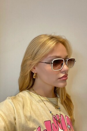 MNZ-Unisex النساء الرجال UV400 الحماية الكريم البني مربع مستطيل الصورة النظارات الشمسية نظرةاخبار النظارات الشمسية105 - LOOKUP NEW