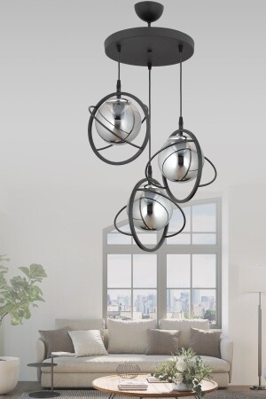 MNZ-Urla 3 قطع عصرية مدخنة الكرة الزجاجية الزجاجية مصباح معلق مرشح URLA 3 قطع - ESSLİGHT