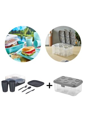 MNZ-Urve 6 أشخاص في التخييمات السفر مجموعة النزهة وكوب الشاي حاوية معدات الحمل 2 في 1 أنتراتيت P4981 - Piev