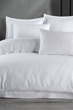 MNZ-Valinor White Double 100% القطن ساتيين غطاء غطاء مجموعة منظمة الحكومة -55820 - Clasy