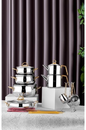 MNZ-Vallena 15 قطعة من الفولاذ المعدة المعدة الذهب - Taç