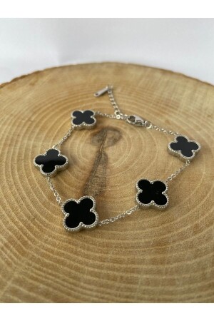 MNZ-Van Cleef Model 5-piece Black Clover Steel Bracelet - لون الفضة - Arus