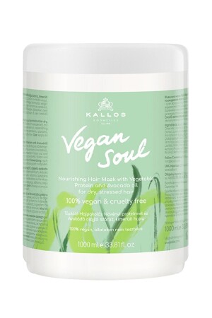 MNZ-Vegan Soul 1000ml قناع شعر تغذية مع البروتين النباتي وزيت الأفوكادو للشعر الجاف والضرر - Kallos Cosmetics
