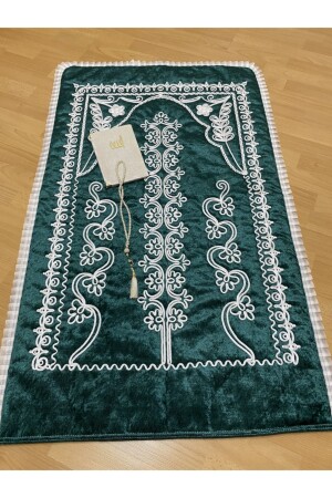 MNZ-Velvet خضراء صلاة سجادة 3 قطعة حزمة العروس عروسة - Ayhanhome
