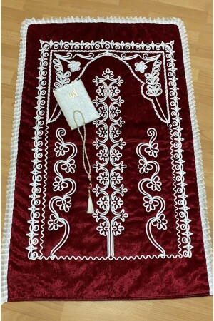 MNZ-Velvet حمراء صلاة السجادة 3 قطعة حزمة العروس عروسة - Ayhanhome