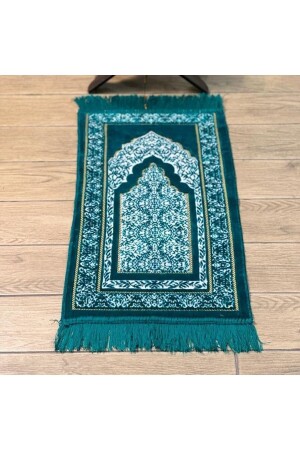 مقلاة الأطفال من الـ MNZ-Velvet - خضراء 38x80 سم - 180 جرام - مع كريات الصلاة هدية - İkranur