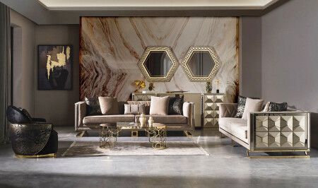 مجموعة غرفة المعيشة من طراز MNZ-Velvet - Cadde Yıldız