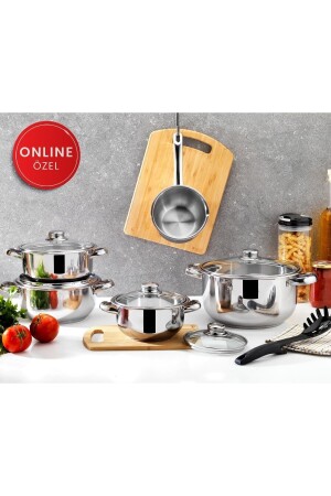 مجموعة من أدوات الطبخ من الصلب من MNZ-Vento 10 قطع-INOX 1D7610-13002-INX02 - DİVA