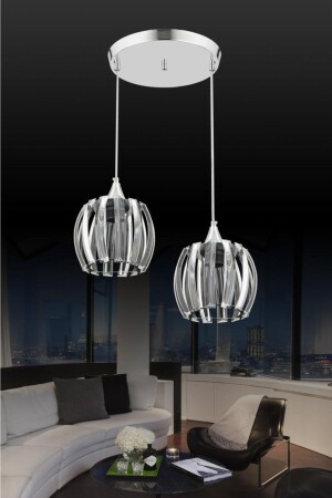 MNZ-Venus 2 قطعة مصباح معلق فضي بلورات حجر شمعة 1605040012132 - İstanbul Avize