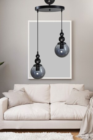 MNZ-Venus 2-piece pendant lamp نموذج أسود - زجاج مدخن أسود - شمعة حديثة - Veda Avize