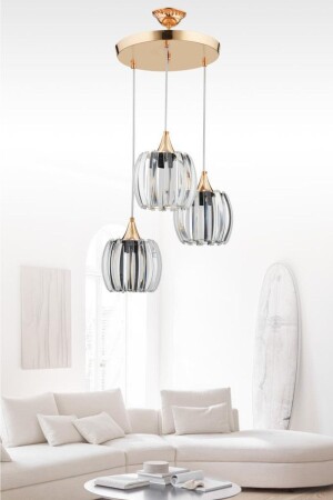 MNZ-Venus 3-piece Gold Pendant Lamp كريستال شمعة الحجر 1605040012131 - İstanbul Avize