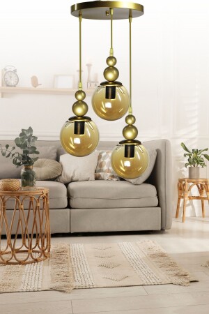 MNZ-Venus 3-piece pendant lamp قديمة النموذج الأصلي عسل زجاج غرفة المعيشة صالة غرفة النوم صانعة عصرية V3e - VEDA AVİZE