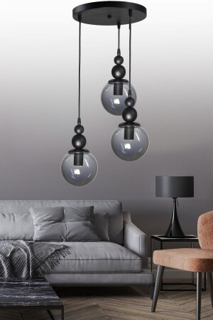 MNZ-Venus 3-piece pendant lamp نموذج أسود - زجاج مدخن أسود - شمعة حديثة - Veda Avize