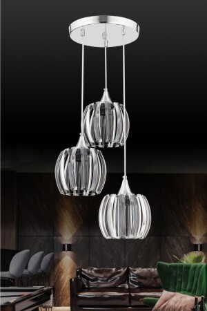 MNZ-Venus 3-piece Silver Pendant Lamp كريستال شمعة الحجر 1605040012131 - İstanbul Avize