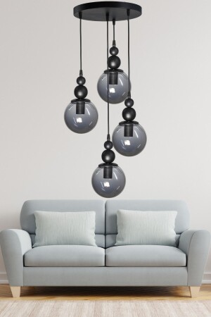 MNZ-Venus 4-piece Pendant Lamp Black Model - زجاج دخان حقيقي - غرفة المعيشة - القاعة - غرفة النوم الشنادل الحديث V4 - VEDA AVİZE