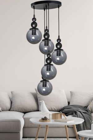 MNZ-Venus 5-piece Pendant Lamp Black Model - زجاج دخان حقيقي - غرفة المعيشة - القاعة - غرفة النوم الشنادل الحديث V5 - VEDA AVİZE