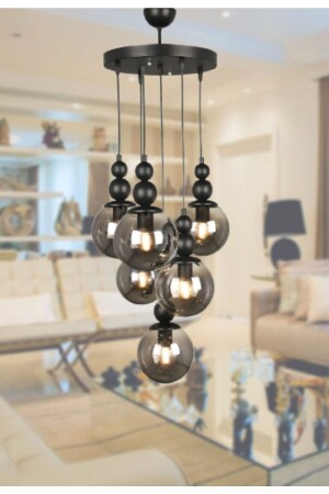MNZ-Venus 6-piece pendant lamp Black Model- Black Smoked Glass-Modern Chandelier VN6 - VEDA AVİZE