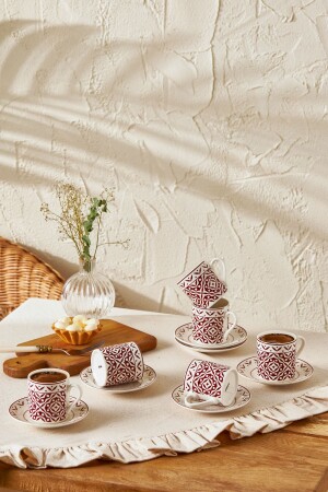 MNZ-Verano كوب قهوة العظام الجديد مجموعة 6 أشخاص 90 مل كلاريت الأحمر - Emsan